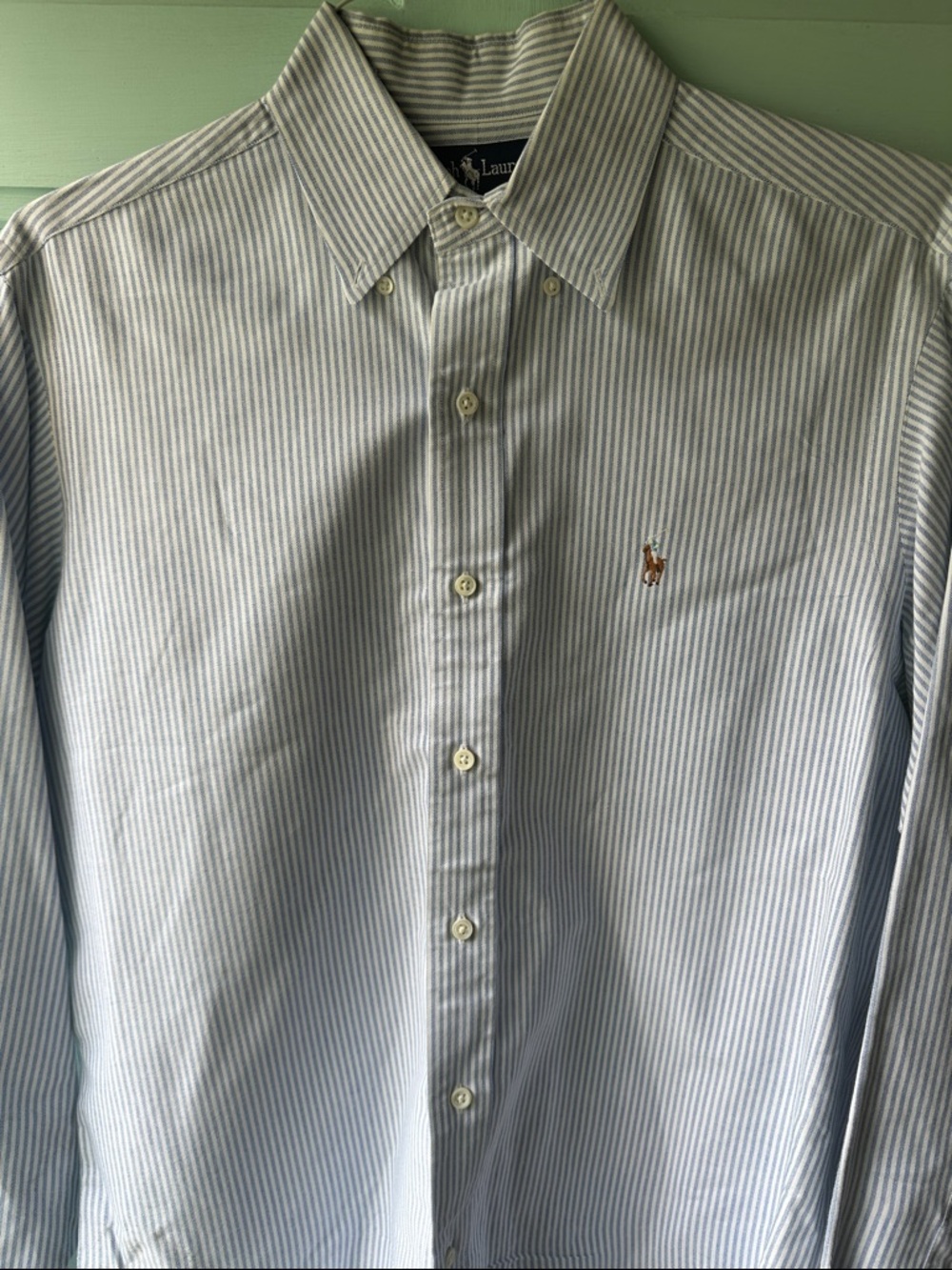 Ralph Lauren Light Blue and White Pinstripe Button-Down Shirt 15 1/2 - 35
